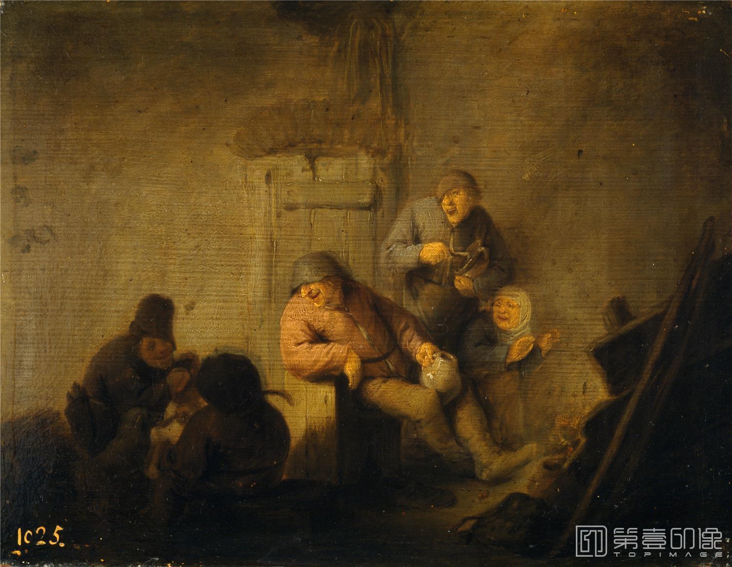 油画-西班牙普拉多美术馆油画藏画-Ostade, Adriaen van-Cocina aldeana-23cm x 29cm-2013